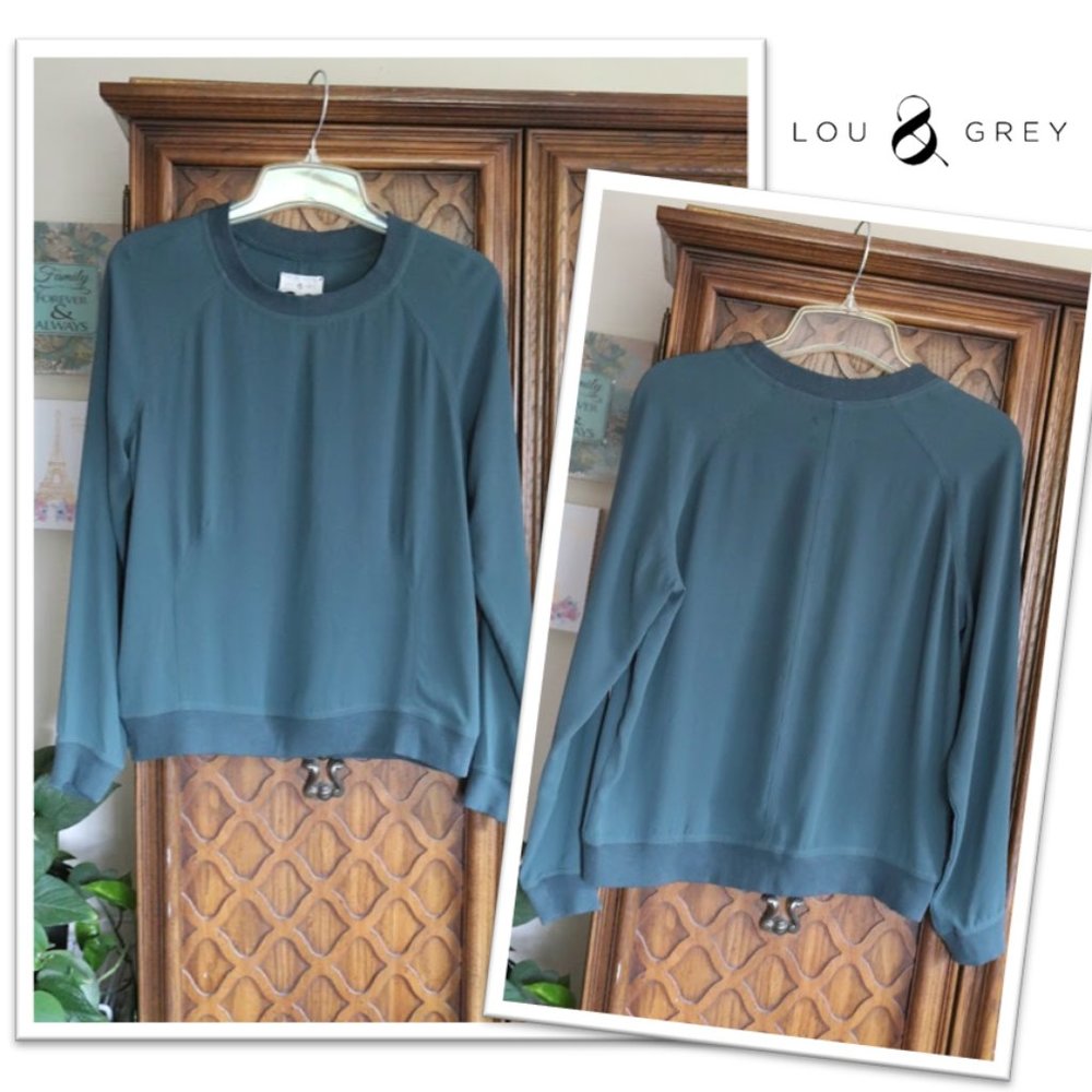 LOU & GREY Mixed Media Long Sleeve Pullover Blouse NWOT! - Teal, Size XS